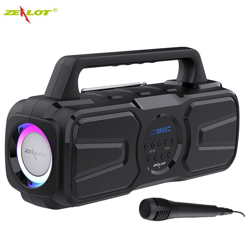 Zealot P2 Big Solar Karaoke Bluetooth Speaker with FREE MICROPHONE IPX5 Portable Column Bluetooth Music Center Acoustic System 40W Subwoofer with TF AUX Fm