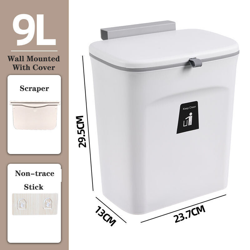 Vision 9L Wall Mounted Trash Can Nordic Sliding Cover Dustbin Kitchen Garbage Can with Cover Large Capacity Trash Can Toilet Bedroom Living Room Creative Trash Can