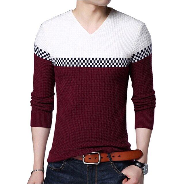 LUX ANGNER Brand Sweater Men Fashion V Neck Korean Slim Fit Pullove Sweaters For Man Casual Knitted Warm Sweater Male Autumn Winter Knitwear
