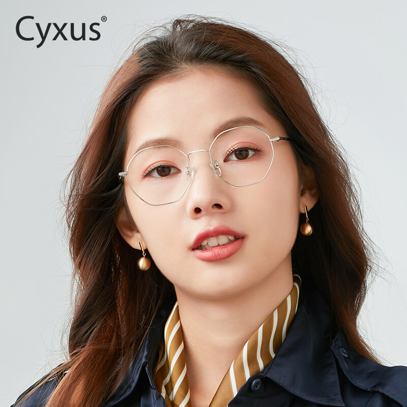 Cyxus Blue Light Blocking Glasses Men Women Fashionable Octagonal Computer Eyeglasses Ultra-Light Metal Frame Anti Radiation Specs Reduce Eye Fatigue 8008