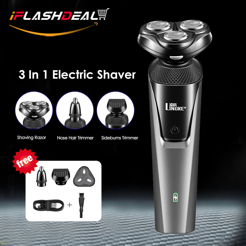 iFlashDeal Electric Shaver Rotary Razor 3 in 1 Facial Grooming Kit USB Rechargeable Beard Trimmer For Men Hair Cutter Machine Multifunctional Floating Razor Professional Electric Shaver For Men
