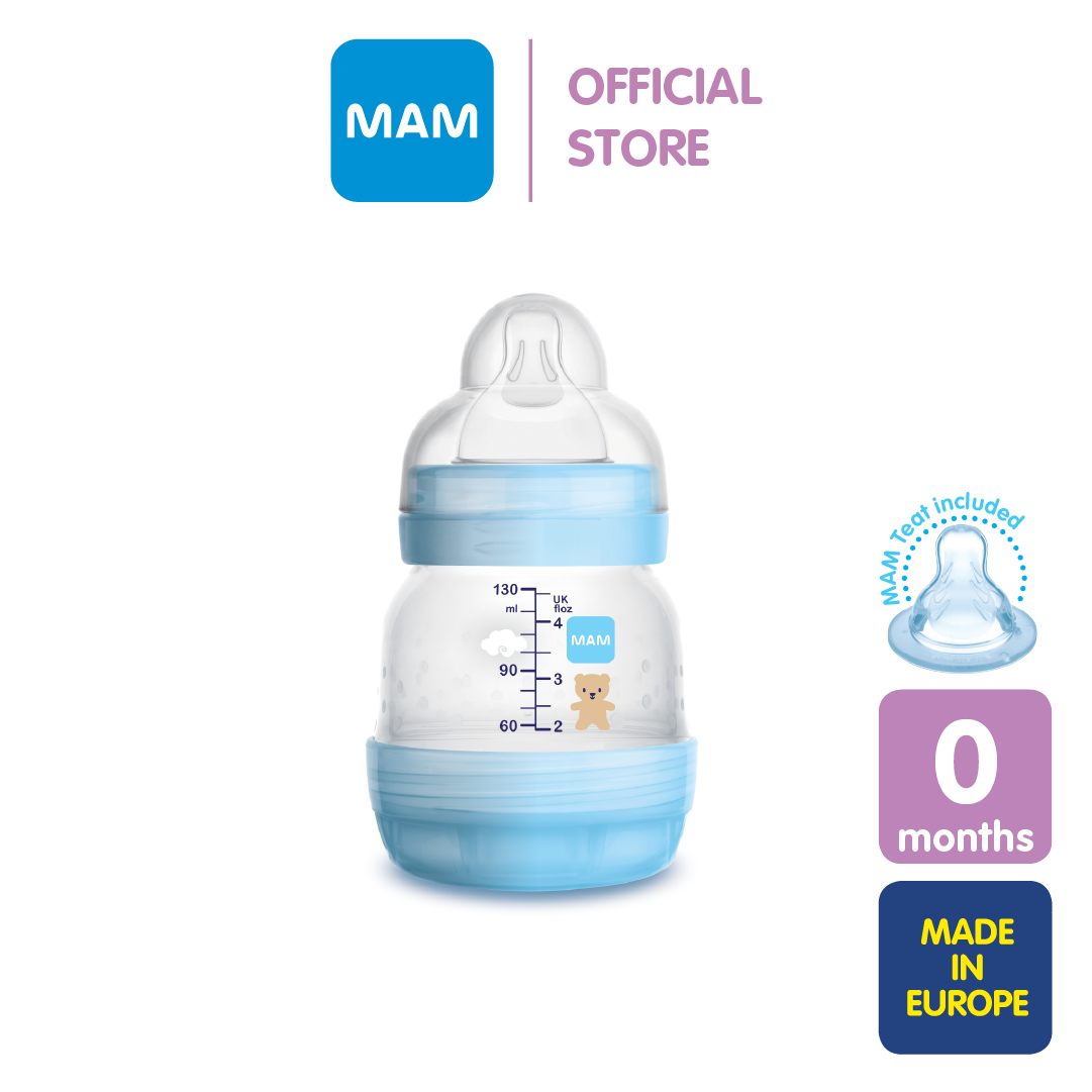 MAM Easy Start Anti Colic Self Sterilising Baby Bottle with Extra Slow Flow Silicone Teat (130ml)