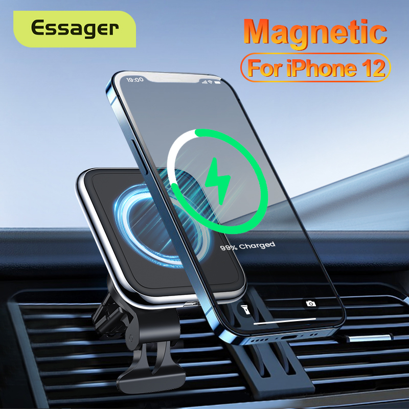 Essager Qi Magnetic Wireless Car Charger Compatible with iPhone 12 Pro max 15W Induction Car Phone Holder Fast Wireless Charging Car Mount