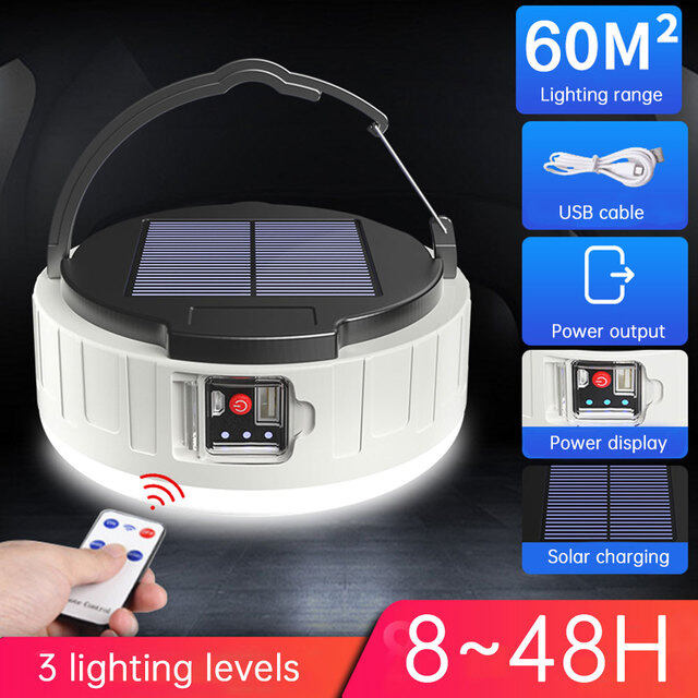 SANX 400W Solar Charge Lantern USB Rechargeable LED Bulb Lamp Remote Control Portable 3 Modes Emergency LED Night Market Light Outdoor Hiking Home