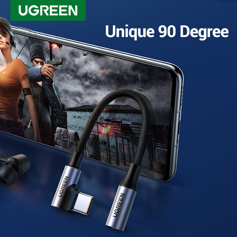 UGREEN 90 Degree Gaming Type C 3.5 Jack Earphone USB C to 3.5mm AUX Headphones Adapter Audio cable For Huawei P40 mate 20