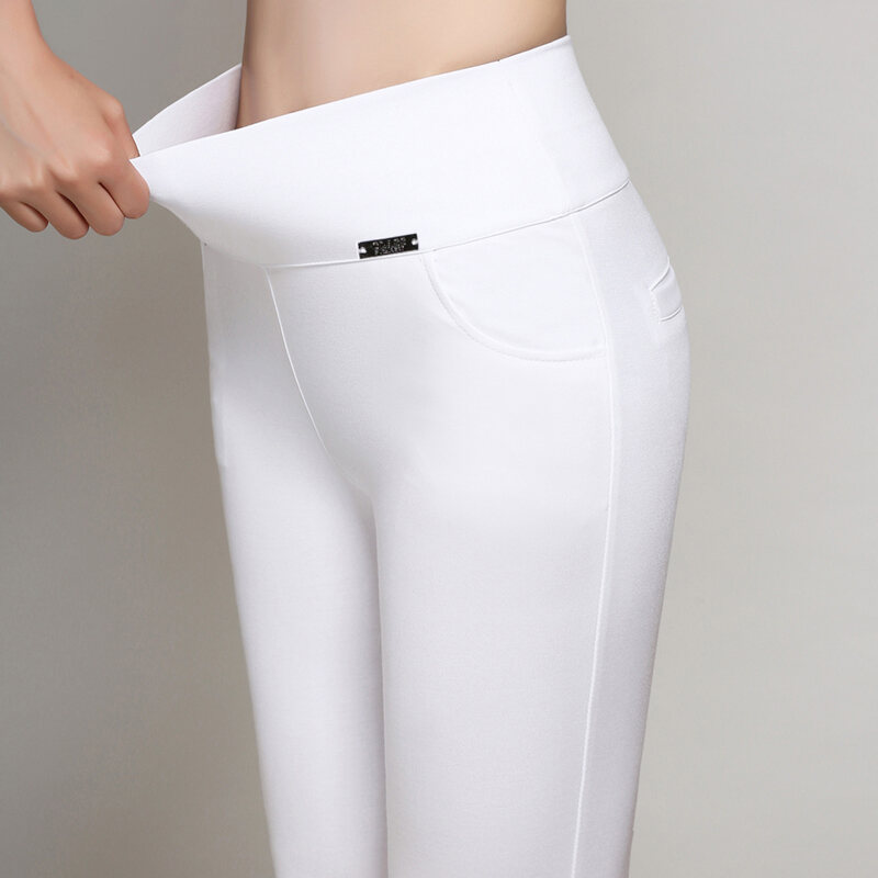 Spring White Leggings Women's Outer Wear High Waist Tight Middle-Aged Mom Pants plus Size Stretch Skinny Pants