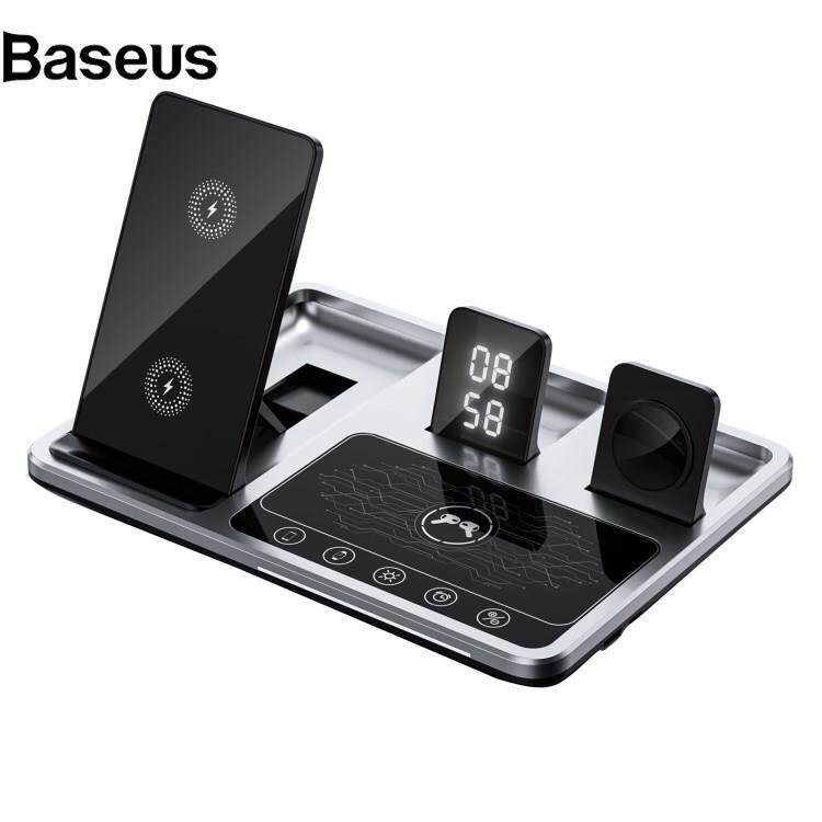 Baseus R11 Multifunctional 4 in 1 Wireless Charger Folding Portable Charging Station with Digital Display, White Light, Time Function