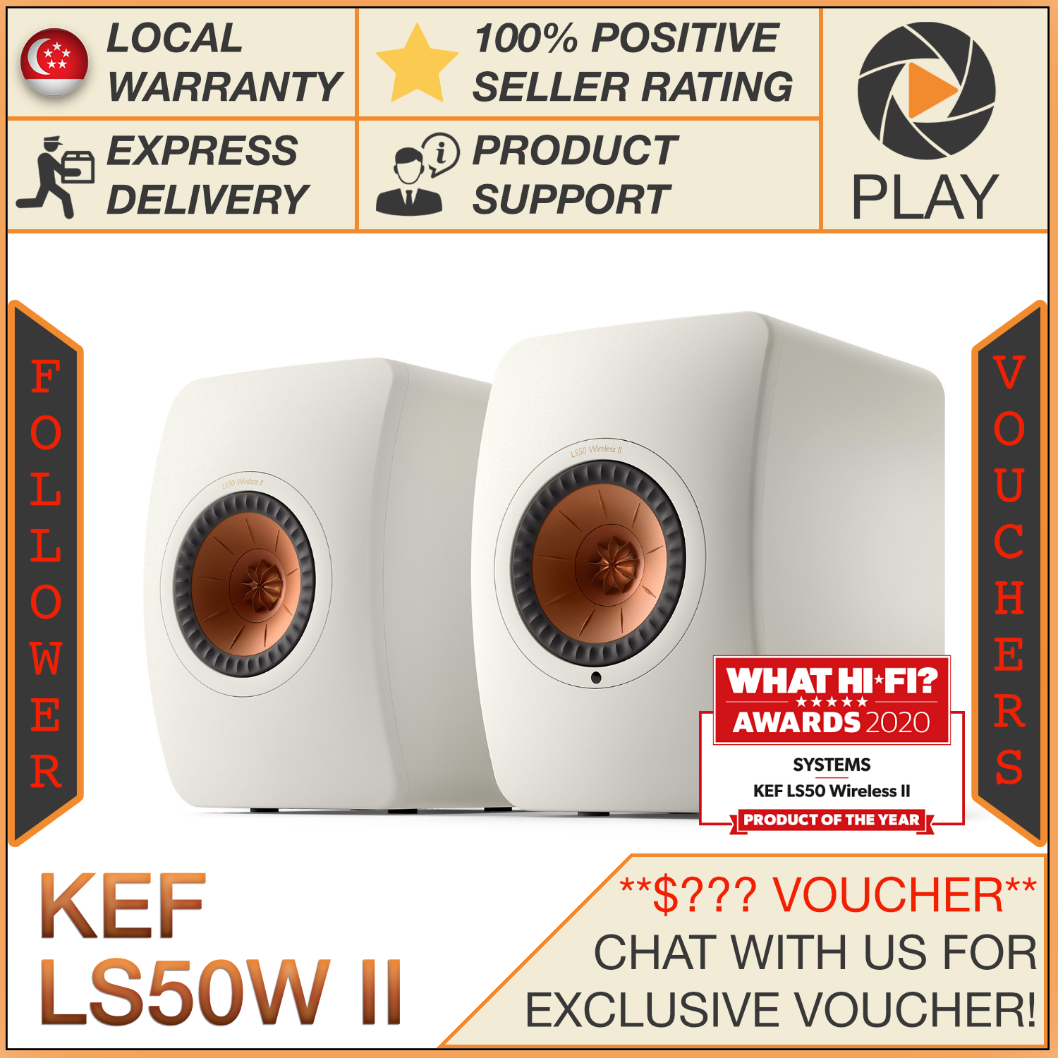 KEF LS50 Wireless II Active Bookshelf Speakers KEF LS50W II LS50W 2 (FOC installation)