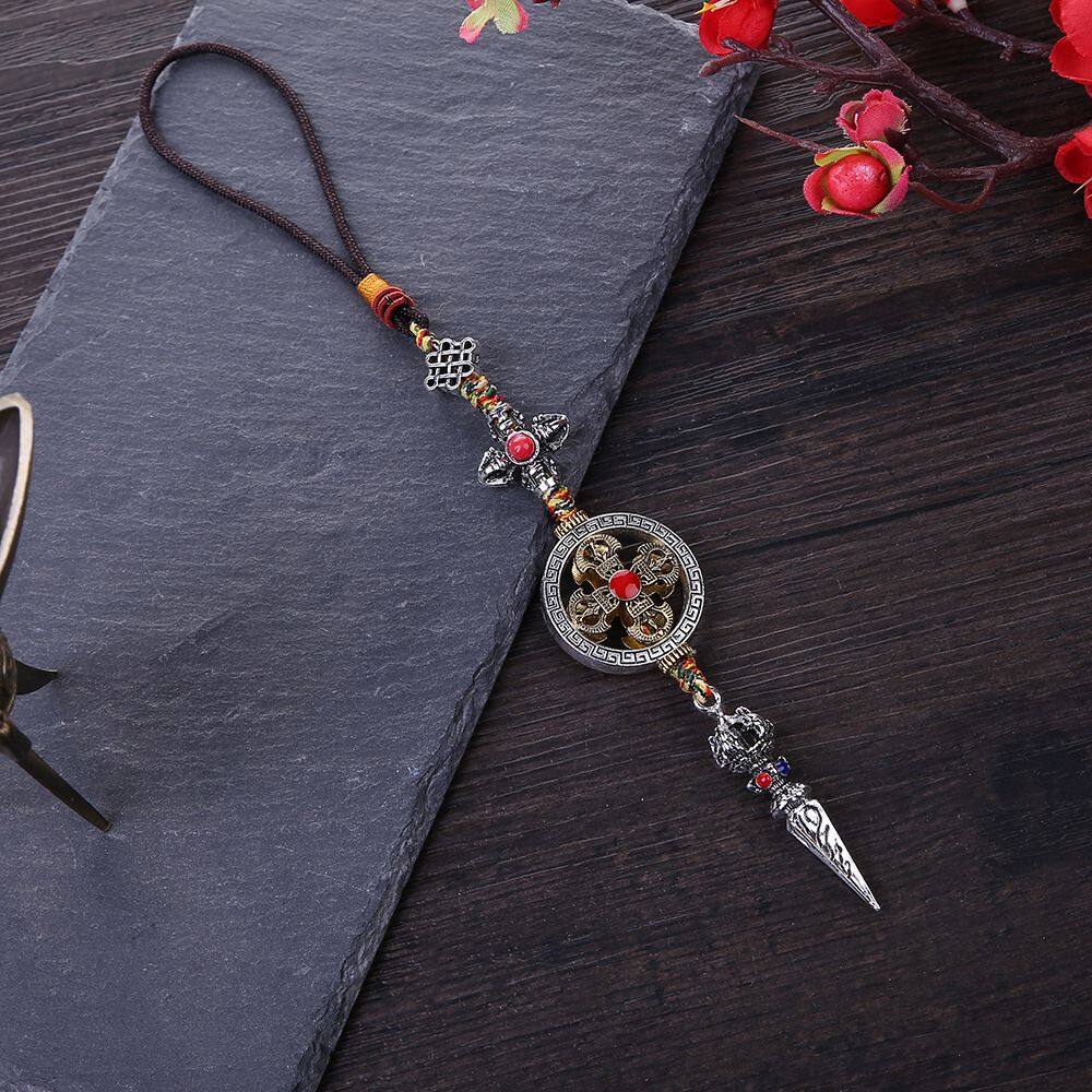 BIRONG Vintage Couple Gifts Braied Rope Dispelling Evil Car Key Chain DIY Ornaments Keyring Pendant Mobile Phone Lanyard Cross Vajra Pestle Tag Pentant Car Pendant Tibetan Tantric Auspicious Knot Cros