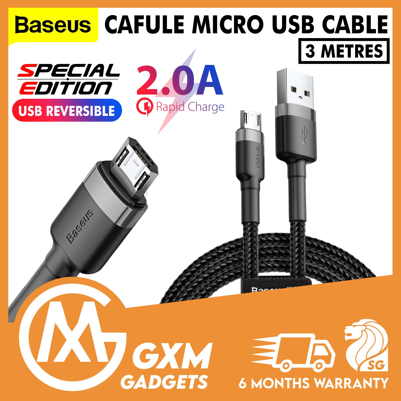 Baseus Cafule Micro USB Charging Cable 2.4A/1.5A/2A Data 480Mbps Samsung Oppo Xiaomi Redmi Mobile Phone Tablet Charging Data Cable