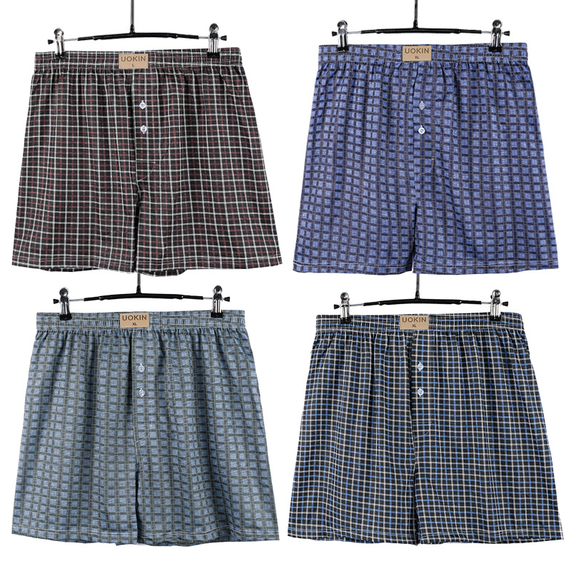 (SG Seller) 4 Pcs Men Plaid Printing Loose Boxer Casual Shorts Arrow Pants Pajamas Home Wear Wide Led Elastic Waist Breathable Underwear Plus Size Sleep wear Underpants