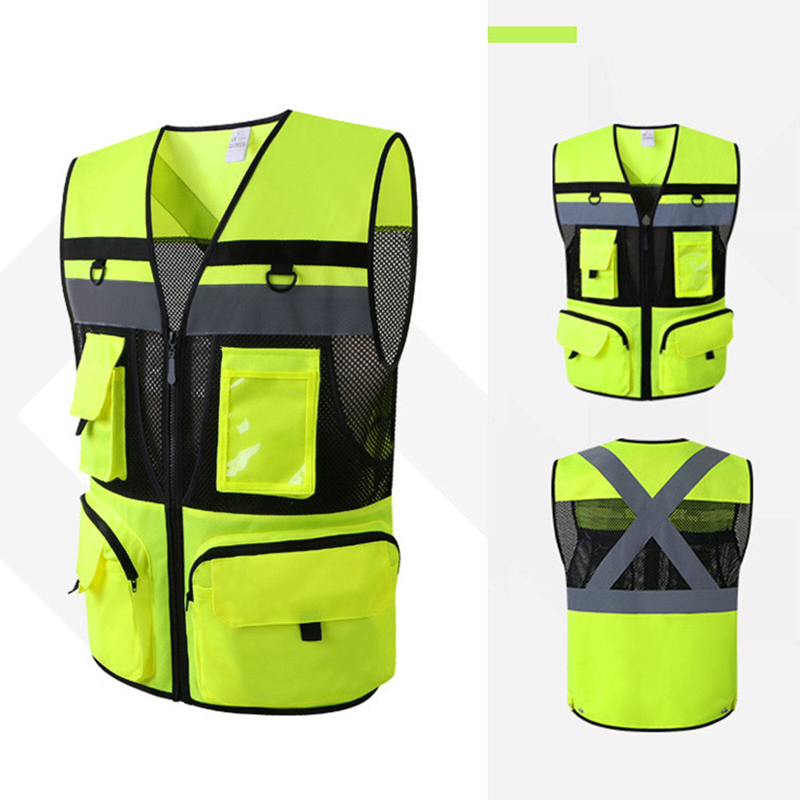 High Visibility Reflective Safety Vest Zip Pocket Security Waistcoats Mesh Lining Breathable, skin-friendly and wear-resistant S Size Fluorescent Red