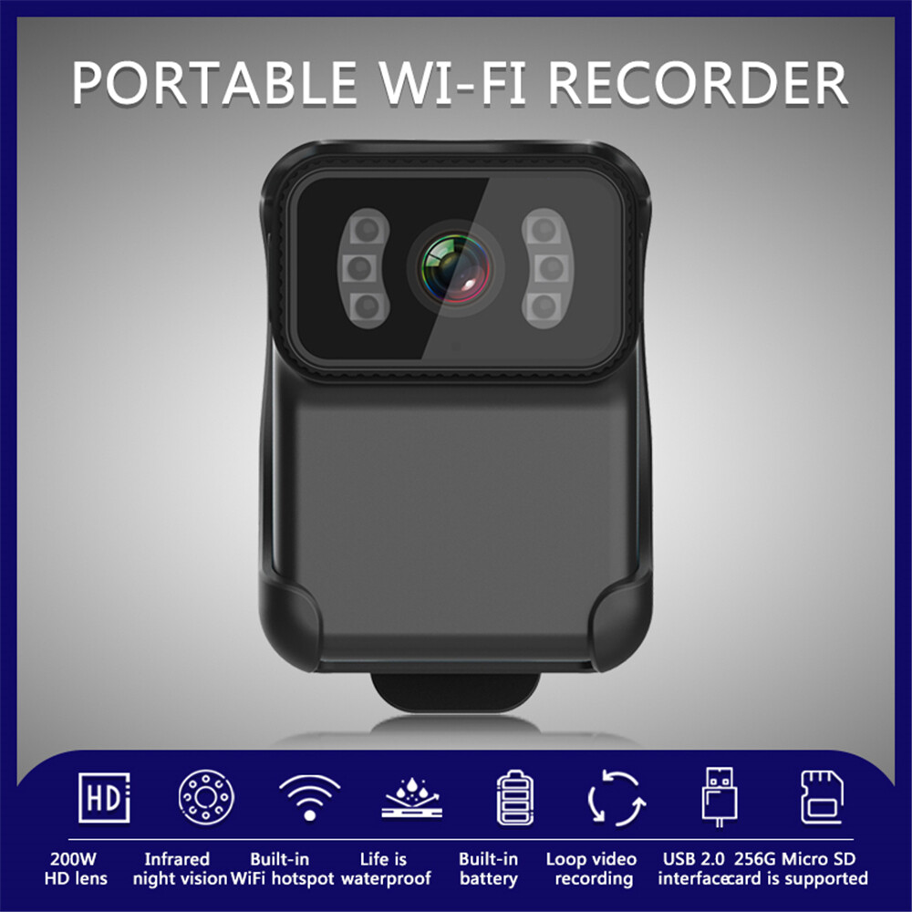 Mini Wearable Body Camera HD 1080P Police Law Enforcement Recorder with Night Vision Function Build-in Mic 900mAh 3Hours Recording Time Support 256GB Memory Card Insert