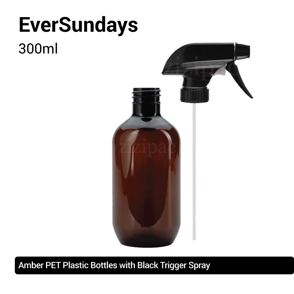 ( 3pcs/5pcs/10pcs ) EverSundays Amber PET Plastic Bottles with Black Trigger Spray - 300ml, 500ml
