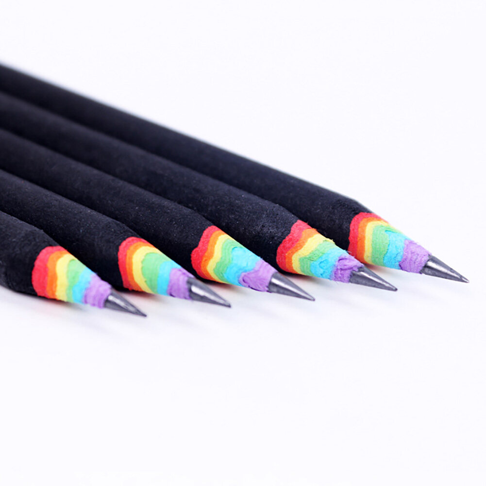 【Buy 1 Get Free Gift】10 pcs Cute Rainbow Wooden 2B Pencils Gradient Student Cylindrical Pencil For Kids Gift School Supplies