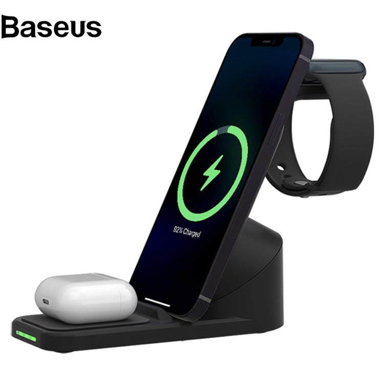 Baseus T8 Pro 3 in 1 Desktop Wireless Charger for iPhone / iWatch / AirPods 15W Max Rotatable Charging Dock Stand