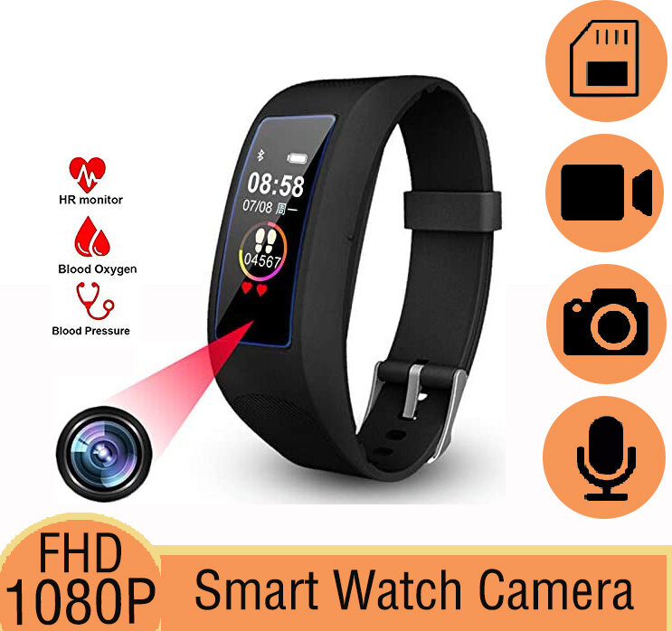 JDM Fitness Bracelet with Hidden Camera 1080P Noise Reduction Recording Bracelet Smart Watch Activity Tracker Sports Watch 32GB