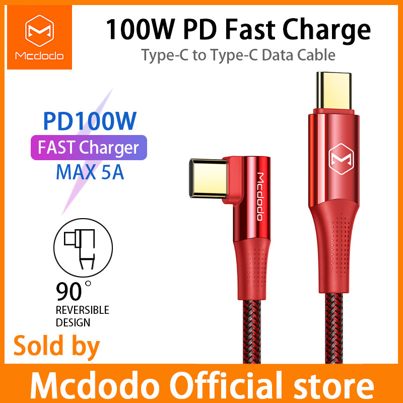 Mcdodo 90 degree elbow design 100W USB Type C Cable To USB C Cable for Samsung Huawei Xiaomi notebook macbook 2015-2020 IPAD AIR IPAD Pro PD Fast Charging Charger Cord  C TO C Fully compatible with 5-