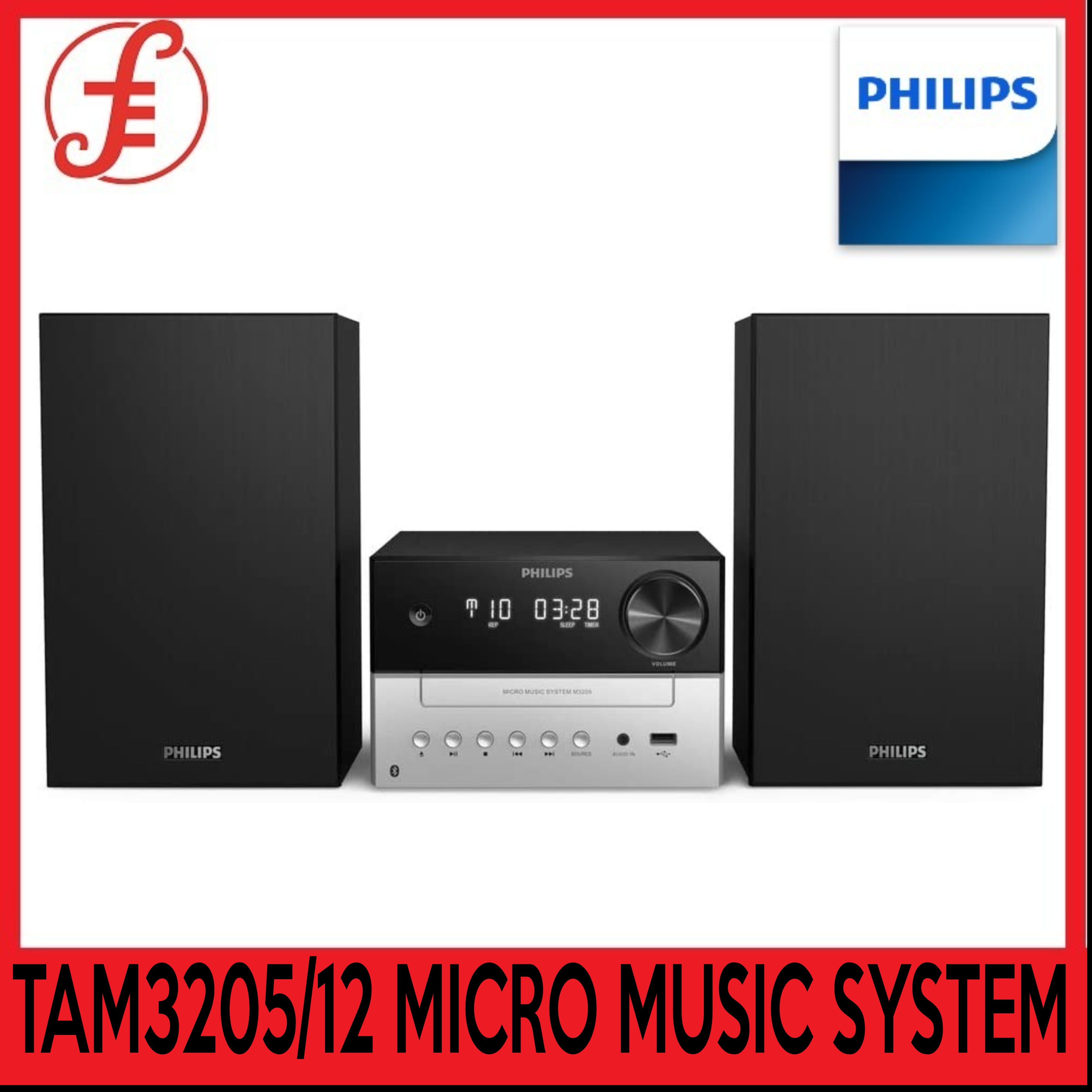 Philips TAM3205 | TAM3205/12 Micro Music System Bluetooth&reg; CD, MP3-CD, USB, FM, USB port for charging, 18W (3205 TAM3205