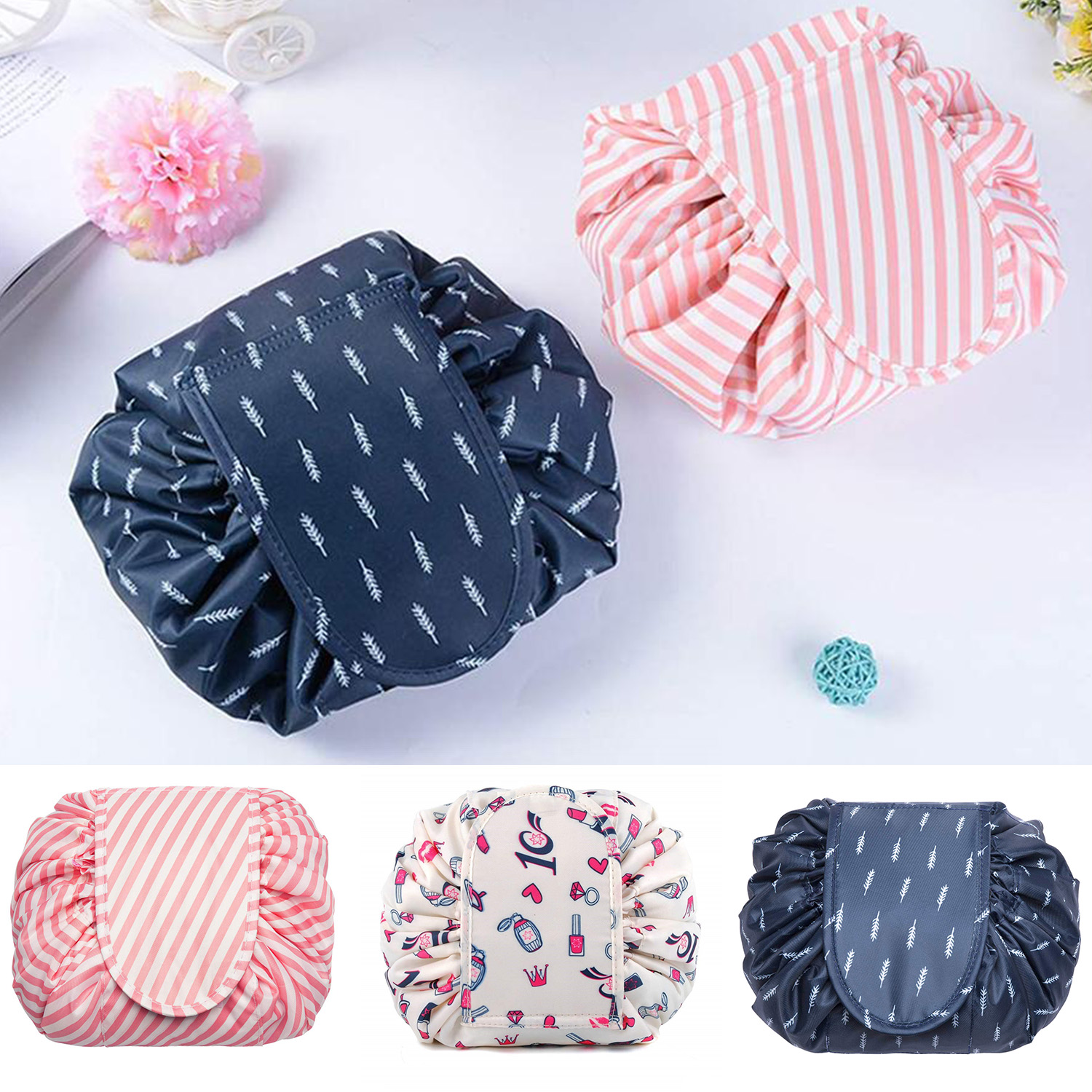 [SG Seller]Nordic Style Foldable Fabric Storage Box Portable Make Up Bag Case Drawstring Cosmetic Bags Magic Storage Travel Pouch Bag