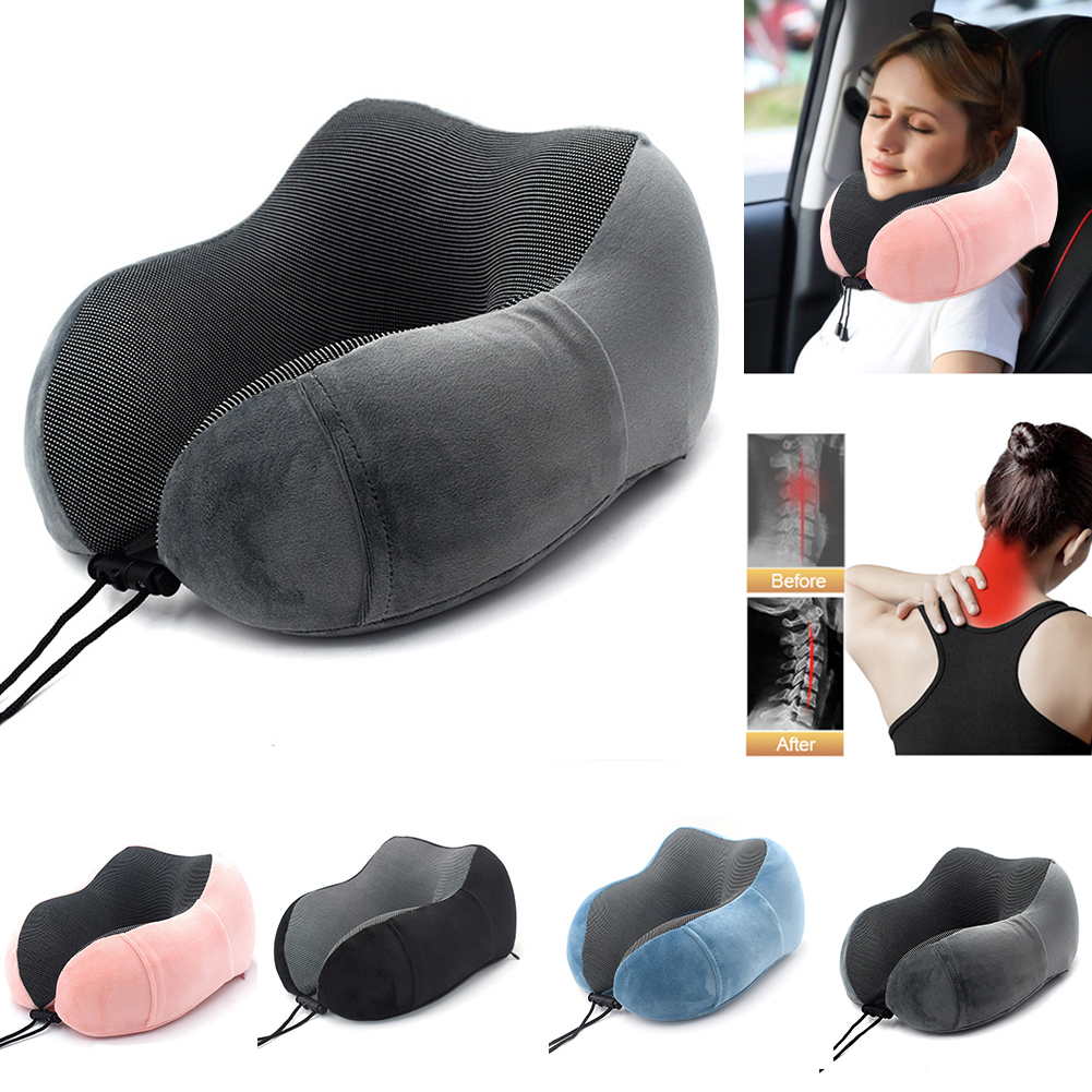 ERANPO Memory Foam Travel Pillow Neck Support Cushion With Carry Bag