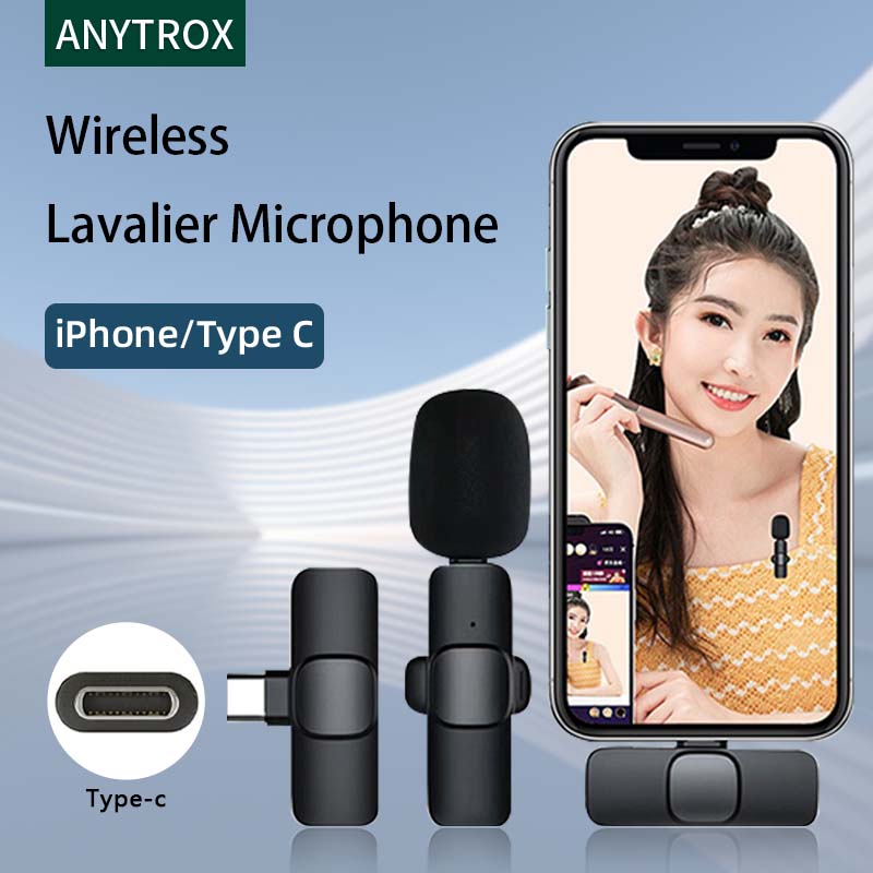 ANYTROX Wireless Microphone, Mini Lavalier Noise Cancelling Microphone for Live Streaming Video Recording Singing, Compatible with iPhone/iPad/Android Phone/Laptop/Tablet