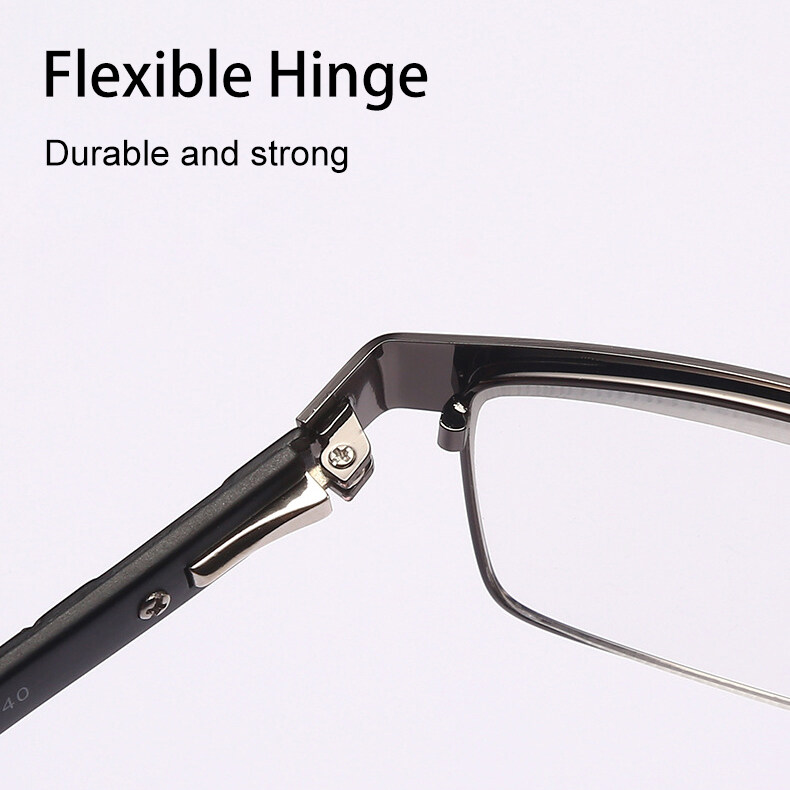 +100~+400 Reading Glasses Men Titanium Alloy Hinged Frame Anti-blue Light Presbyopia Glasses  Business Style Aspheric High Light Transparent Clear Lenses
