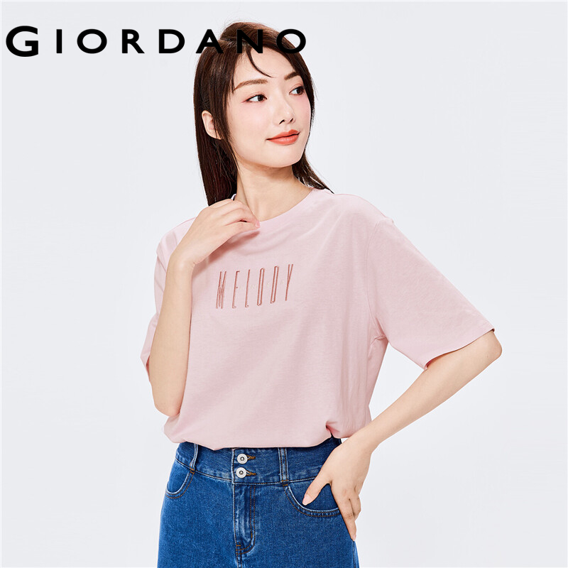 GIORDANO Women T-Shirts Music Print Graphic 100% Cotton Casual T-Shirts Short Sleeve Crewneck Summer Relaxed Simple Tee 05392322