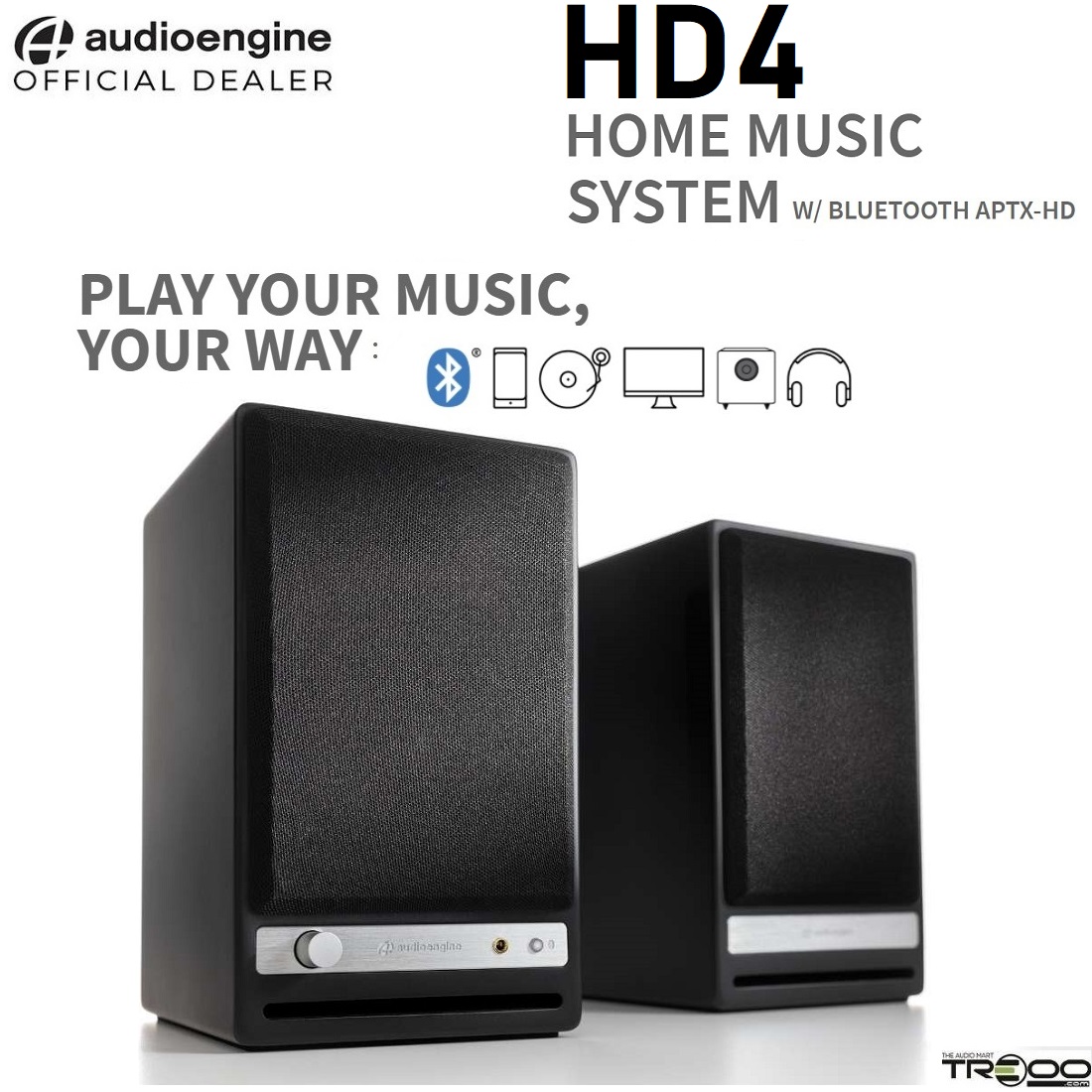 Audioengine HD4 Wireless aptX-HD Bluetooth 5.0 Stereo Desktop Bookshelf Speakers