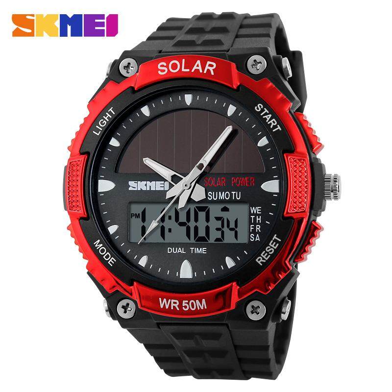 SKMEI New Men Sports Watches Multifunction Solar Power Watch Dual Display Outdoor Fashion Waterproof Digital Wristwatches 1049