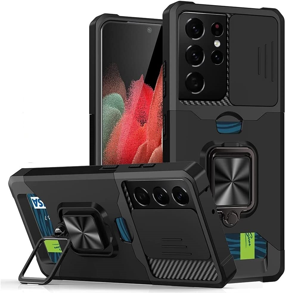 [SG] Samsung Galaxy S22 5G / S22+ 5G | S22 Plus 5G / S22 Ultra 5G / S21 FE 5G / S21 Fan Edition 5G Case - Sliding Camera Protector Shockproof Hybrid Armor with Magnetic Ring Kickstand Cover Casing