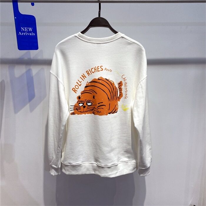 [Bird Family Peace] Original Men's Spring Tiger Printed round Neck Sweater Men's Cotton Shirt Trendy Brand Bottoming Shirt