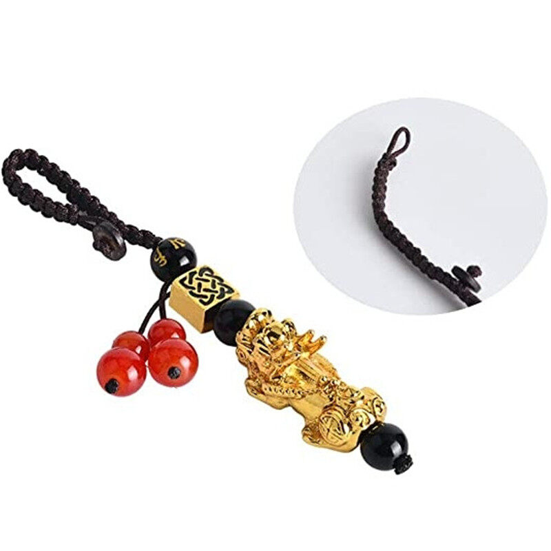 [Cutewomen2020] Feng Shui Lucky Wealth Keychain Ornament Pi Xiu Pi Yao Black Beads Obsidian Charm for Men Women Adjustable
