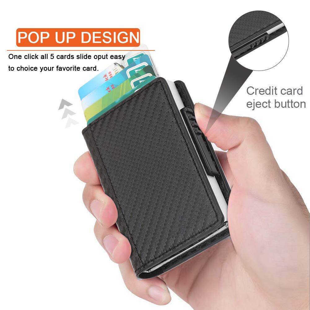 Smart Wallet RFID Blocking Men Credit Card Holder Anti Theft Card Holder for Men Wallets PU Leather Automatic Mini Slim Card Case Aluminum Metal Purse