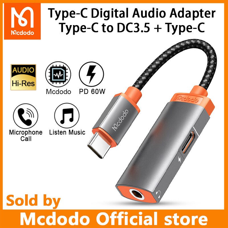 Mcdodo 60W PD USB C to 3.5mm+Type-C Headphone Digital Audio Adapter DAC Hi-Res Aux Cable For iPad Pro Macbook Samsung S21 Note 20 Huawei