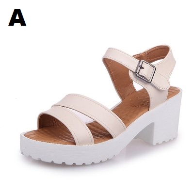 Women Plus Size Korean Thick Heel Buckle Non-Slip Beach Sandals