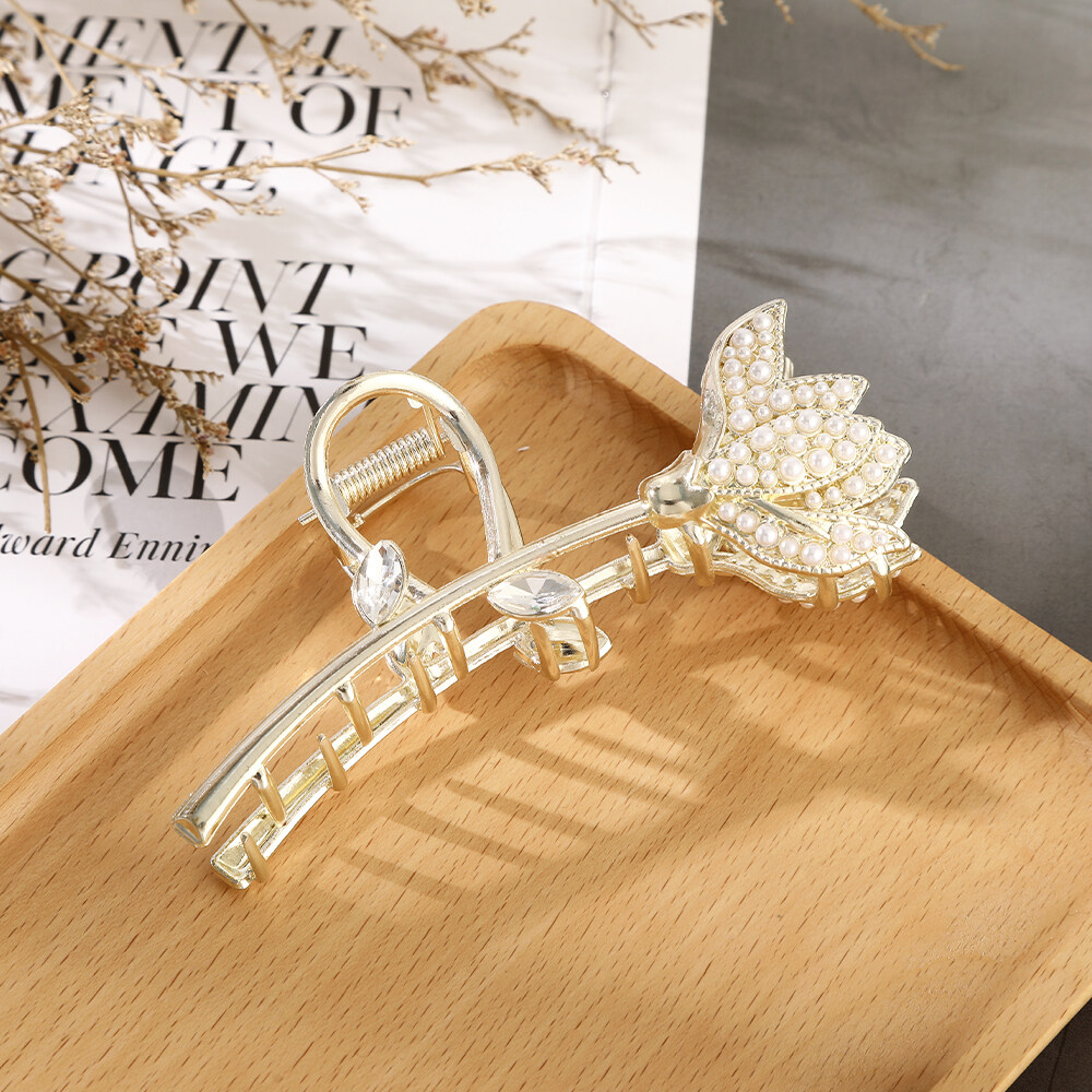 1pc Pearl Rhinestone Hair Clip Fashion Metal Hairpin Claw Women Hair Accessories