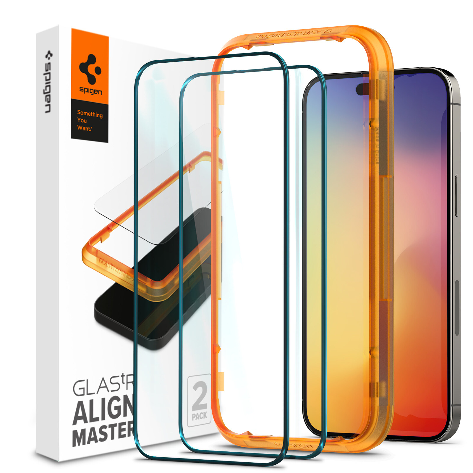 SPIGEN 2PACK Full Coverage Screen Protector for iPhone 14 Series / 13 Pro Max [Align Master FC Black]  Easy alignment tray for the perfect glass installation / iPhone 14 Screen Protector / iPhone 14 G