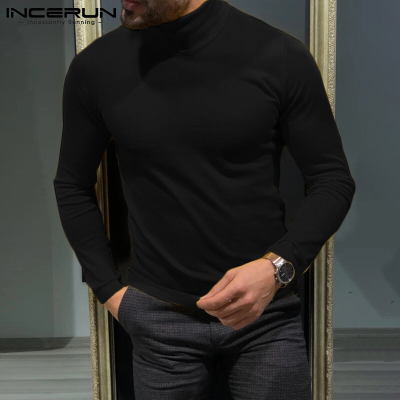 [Perfectly] Western Style INCERUN Men Long Sleeve Turtle Neck Sport Gym Top Fit Winter Pullover Jumper Shirts