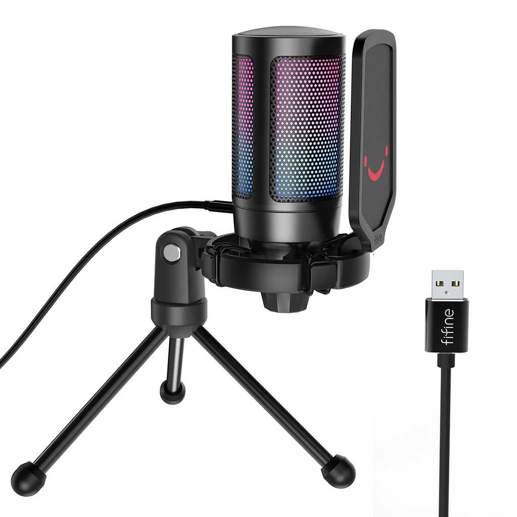 FIFINE A6 RGB USB Condenser Microphone with Mute Button & Gain Control, for Gaming, Streaming, Podcasting, Facebook, Youtube