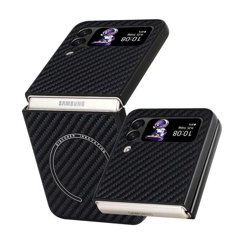 HOCE Magnetic Carbon Fiber Patterned Cases For Samsung Galaxy Z Flip 4 Z Flip 3 5G Z Flip3 Flip4 ZFlip4 ZFlip3 Case Magsafe Ultra Slim Phone Cover