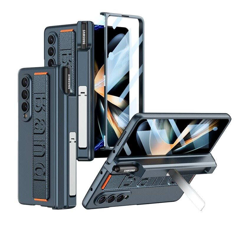 HOCE Luxury Full Protect Phone Cases For Samsung Galaxy Z Fold 3 Fold 4 With Wrist Strap Pen Slot Case For Z Fold4 Fold3 Holder Stand Hinge Protect Cover