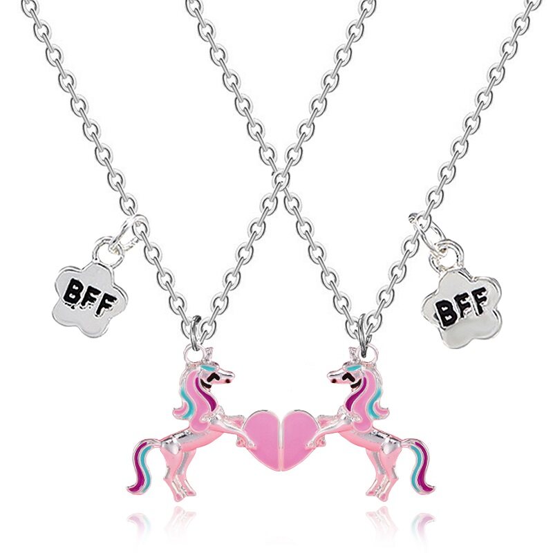 MJartoria Rantai BFF Best Friends Couple Pendant Necklace 2 Pcs Rainbow Broken Heart Butterfly Good Friends Friendship Jewelry Valentine's Day Gift