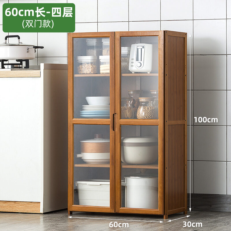 Kitchen Supplies Storage Cabinet Floor Multi-Layer Multi-Functional Storage Rack with Door Kitchenware Tableware Locker Bookshelf Wood