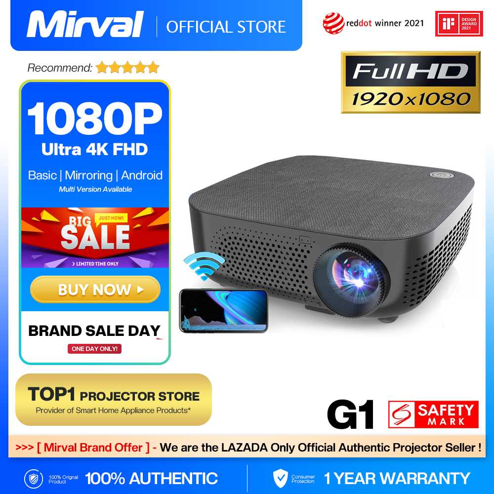 【Native 1080P Android System】Mirval G1 WiFi Mirroring LED 1080P Portable Projector 4K Home Theater 7500 Lumens LCD Video Proyector Classroom Office Projectors