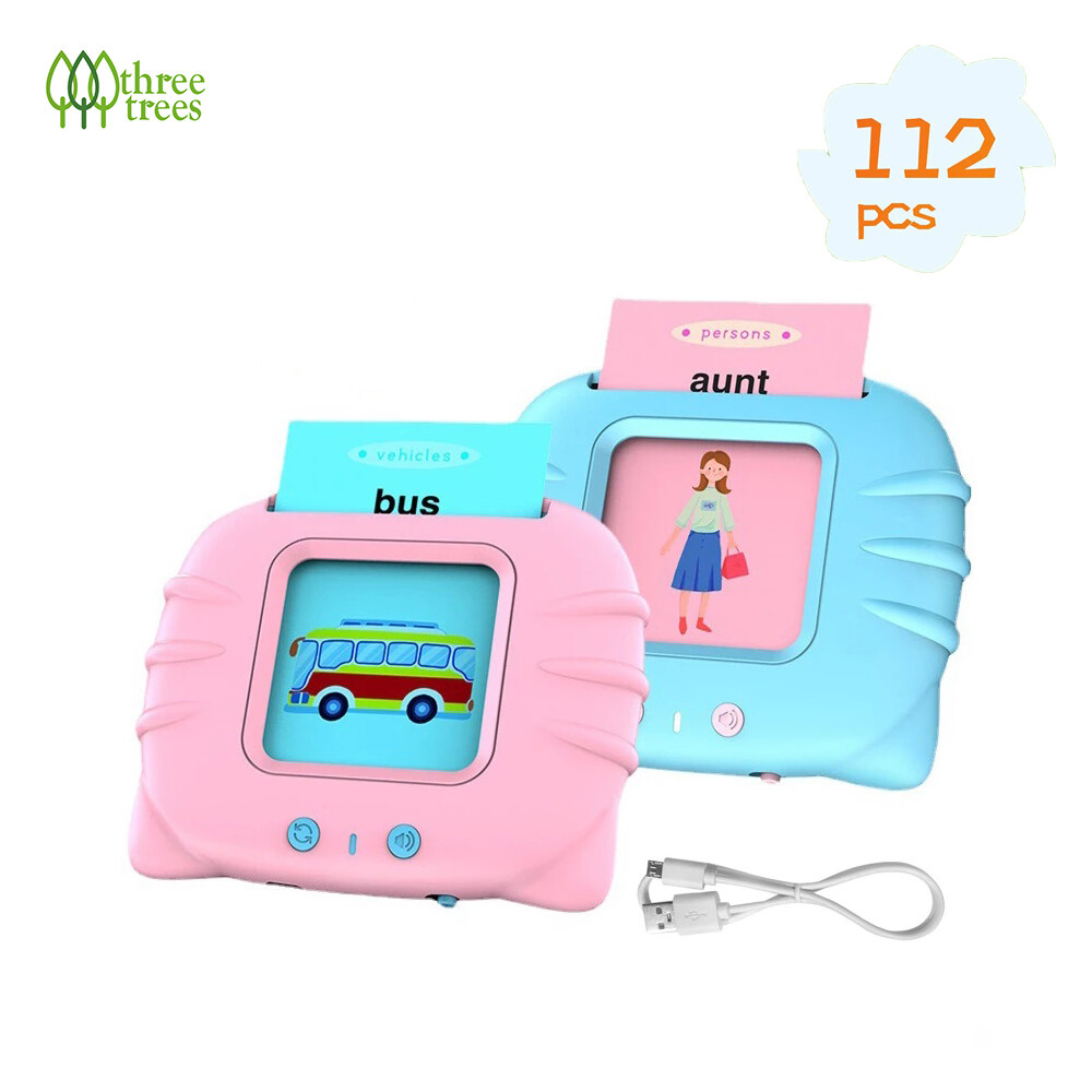 threetrees flash card reader kids toys smart english speaker  for 2-7 Years Old, Speech therapy toys early education card reader English And Chinese listening and reading audio toys For Kids Girl