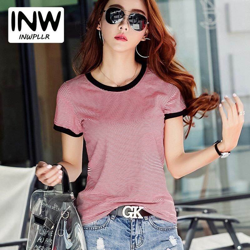 INWPLLR New Korean Style T Shirt For Women Short Sleeve Tshirts Fashion Stripe T-Shirts Women Casual Summer Tops Tees Female