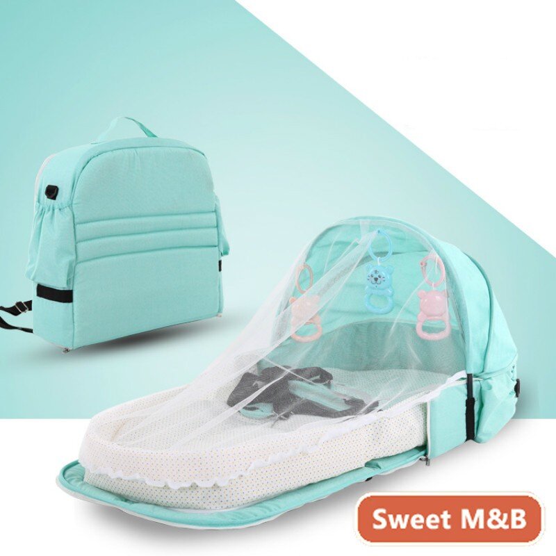 4 In 1 Portable Bassinet Mummy Bag, Foldable Baby Bed, Infant Sleeper with Awning and Mosquito Net for Baby Go Out, Newborn Baby Travel Crib