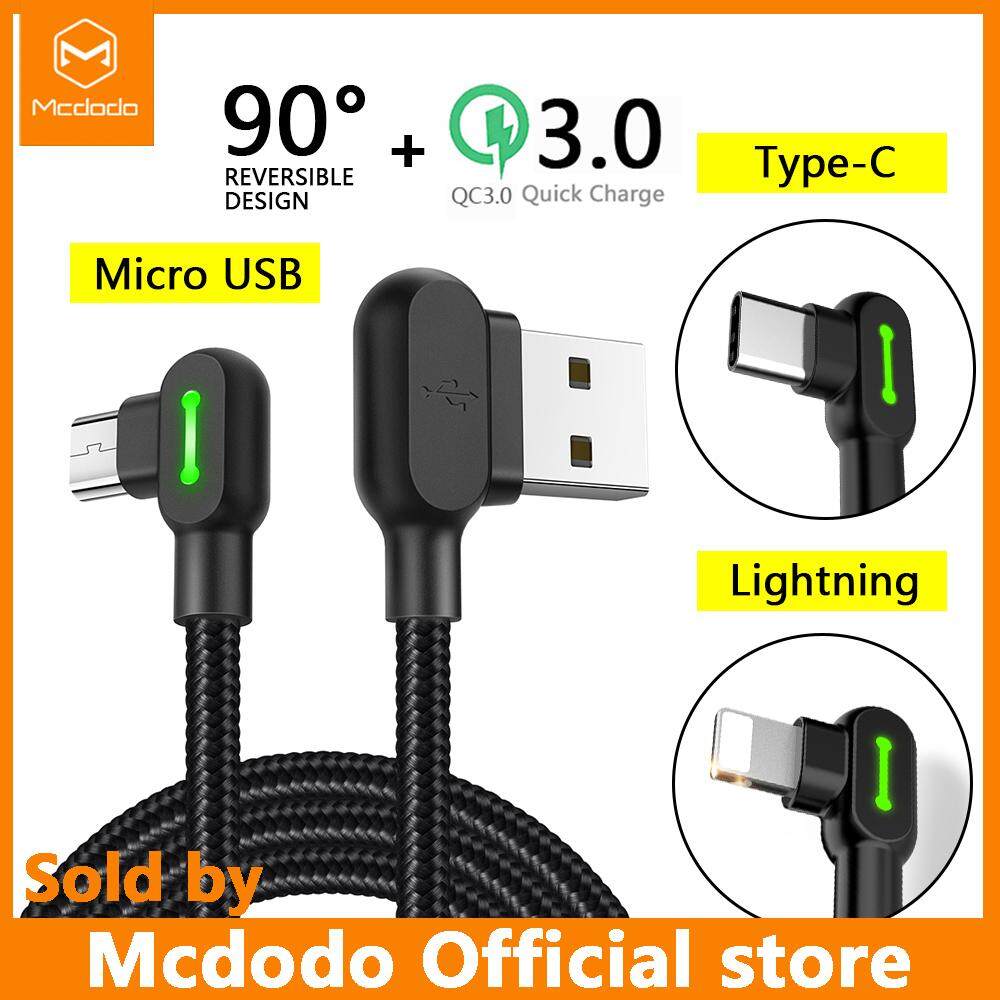 MCDODO USB Data For Type C For Micro USB For iPhone 90º Fast Charging usb c cable Data Cord Android Charger usb-c 2.4A Apple Huawei Xiaomi Samsung OPPO