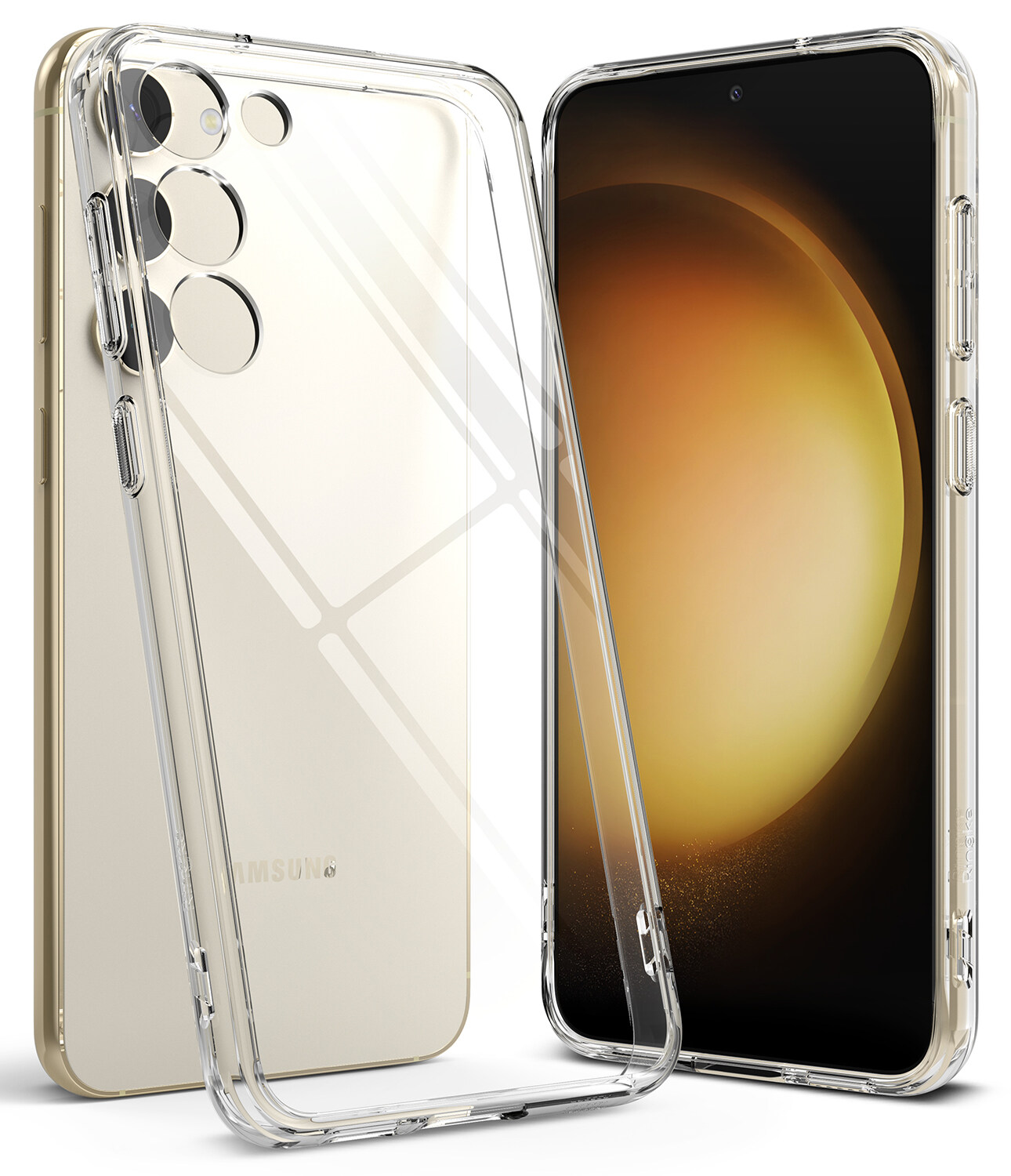 Ringke Fusion Compatible with Samsung Galaxy S23 5G Case, Transparent Hard Back Shockproof TPU Bumper Cover with Wrist Strap